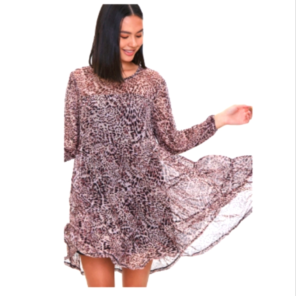 Leopard Print Sheer Dress Medium NWT